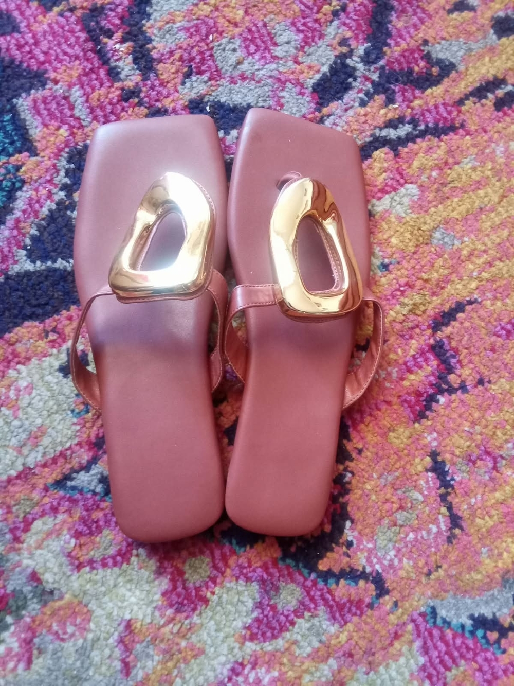 & Other Stories Dusky Rose Slide Sandals with Gold Hardware